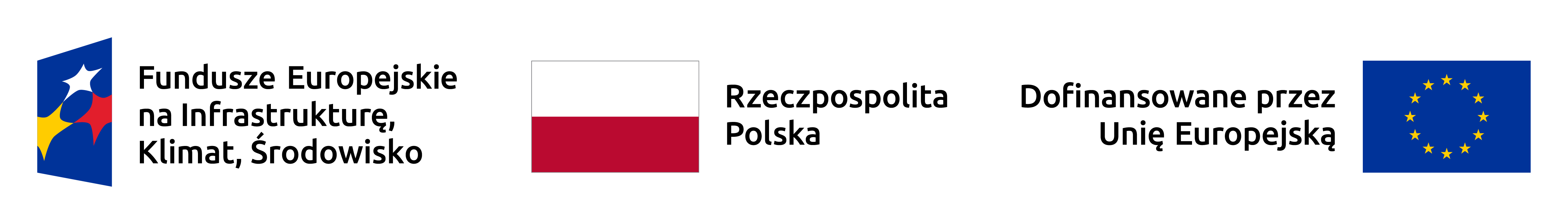 logo programu Fundusze Europejskie na Infrastrukturę, Klimat i Środowisko , flaga Polski, flaga UE