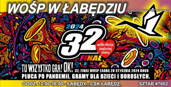 Baner promujący 32. finał WOŚP w "Łabędziu"