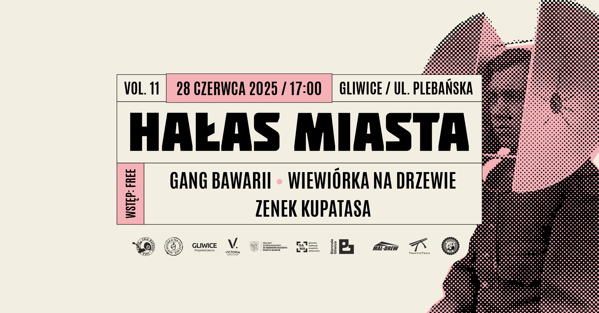 Plakat promujący imprezę z napisem Hałas Miasta