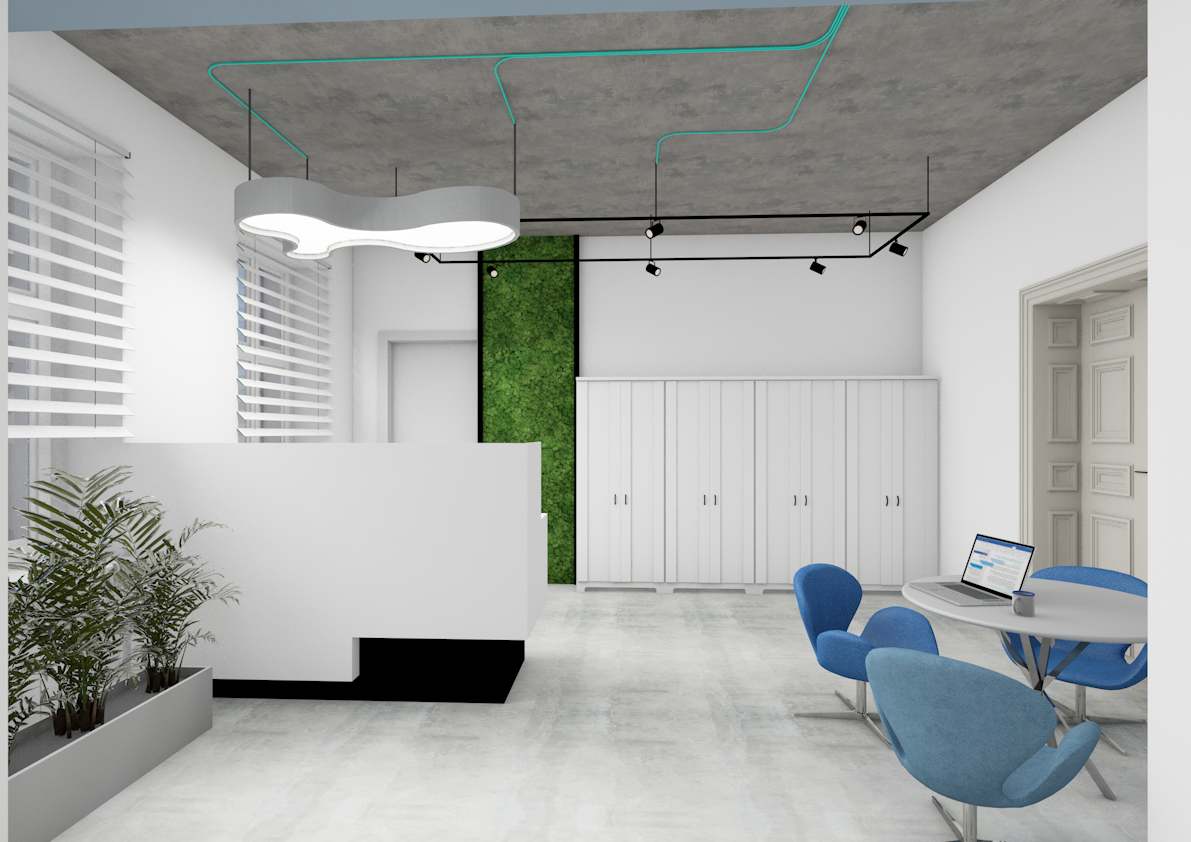 Hall przyszłej siedziby Centrum 3.0 – Gliwickiego Ośrodka Działań Społecznych. Wiz. Biuro Usług Architektonicznych PROFIL