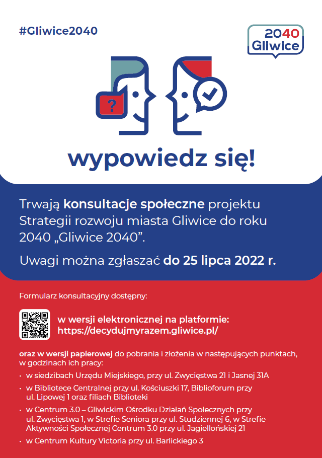 plakat konsultacji społecznych projektu strategii Gliwice 2040