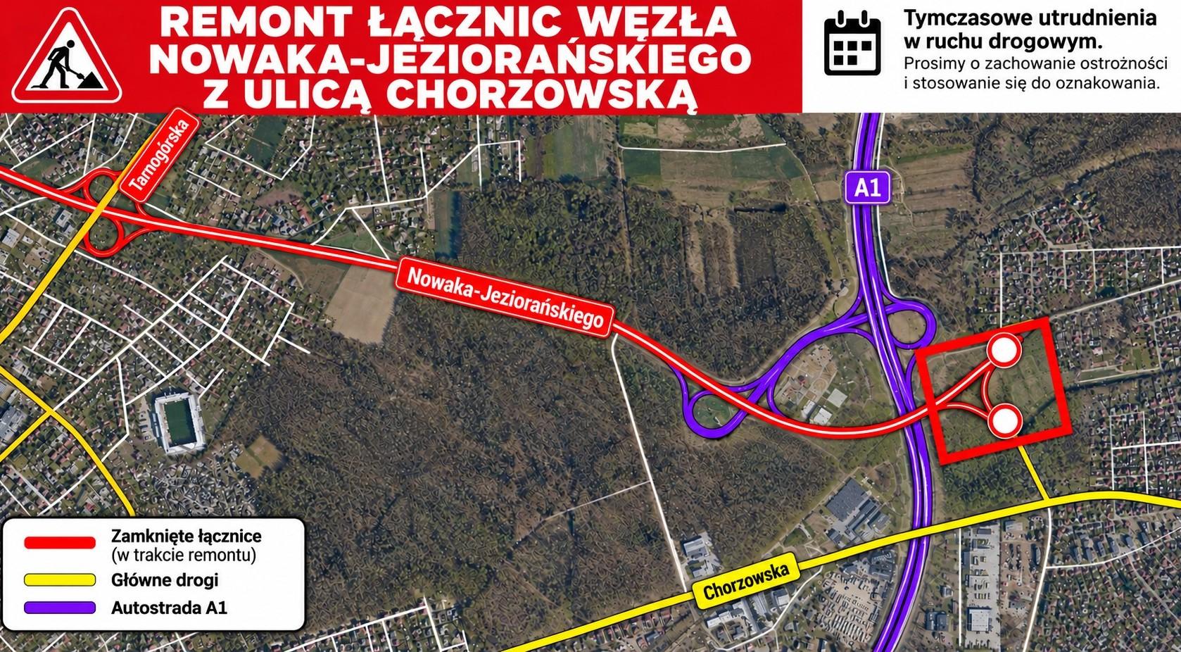 Od poniedziałku ważne zmiany w rejonie łącznic DK 88 z ul. Chorzowską